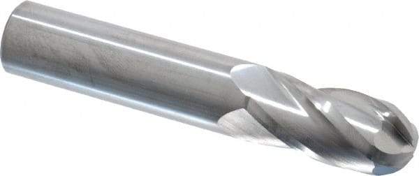 SGS - 5/8" Diam, 1-1/4" LOC, 4 Flute Solid Carbide Ball End Mill - Uncoated, Single End, 3-1/2" OAL, 5/8" Shank Diam, Spiral Flute - Eagle Tool & Supply