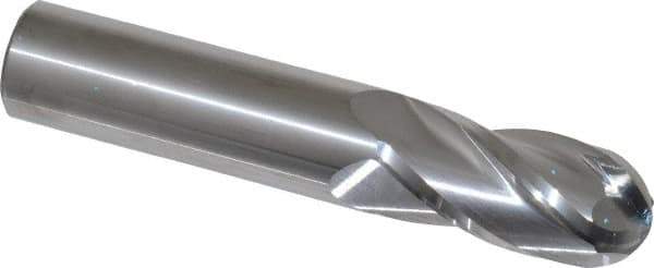 SGS - 3/4" Diam, 1-1/2" LOC, 4 Flute Solid Carbide Ball End Mill - Uncoated, Single End, 4" OAL, 3/4" Shank Diam, Spiral Flute - Eagle Tool & Supply