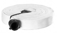 Made in USA - 1-1/2" ID x 1-3/4" OD, 150 Working psi, White Polyester/Rubber Fire Hose, Single Jacket - 1-1/2" NH/NST Ends, 50' Long, -40 to 150°F,450 Burst psi - Eagle Tool & Supply