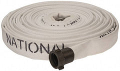 Made in USA - 1-1/2" ID x 1-3/4" OD, 150 Working psi, White Polyester/Rubber Fire Hose, Single Jacket - 1-1/2" NH/NST Ends, 100' Long, -40 to 150°F,450 Burst psi - Eagle Tool & Supply