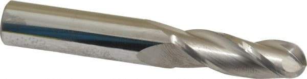 SGS - 11/32" Diam, 1" LOC, 3 Flute Solid Carbide Ball End Mill - Uncoated, Single End, 2-1/2" OAL, 3/8" Shank Diam, Spiral Flute - Eagle Tool & Supply