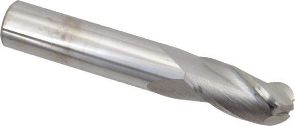 SGS - 1/2" Diam, 1" LOC, 3 Flute Solid Carbide Ball End Mill - Uncoated, Single End, 3" OAL, 1/2" Shank Diam, Spiral Flute - Eagle Tool & Supply