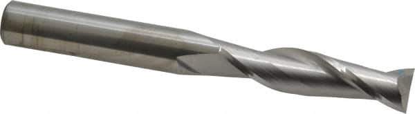 SGS - 1/2", 2" LOC, 1/2" Shank Diam, 4-1/2" OAL, 2 Flute, Solid Carbide Square End Mill - Single End, Uncoated, Spiral Flute, 30° Helix, Centercutting, Right Hand Cut, Right Hand Flute, Series 3L - Eagle Tool & Supply
