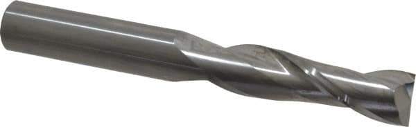 SGS - 5/8", 2-1/4" LOC, 5/8" Shank Diam, 5" OAL, 2 Flute, Solid Carbide Square End Mill - Single End, Uncoated, Spiral Flute, 30° Helix, Centercutting, Right Hand Cut, Right Hand Flute, Series 3L - Eagle Tool & Supply