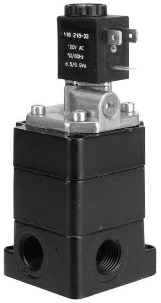 ARO/Ingersoll-Rand - 2.4 CV Flow Rate, 3 Way Poppet Air Control Valve - 1/2" NPT Inlet, 120 VAC, Solenoid Actuator - Eagle Tool & Supply