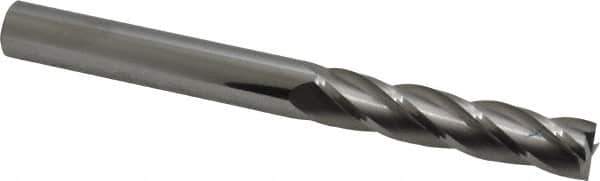 SGS - 7/16", 2" LOC, 7/16" Shank Diam, 4-1/2" OAL, 4 Flute, Solid Carbide Square End Mill - Single End, Uncoated, Spiral Flute, 30° Helix, Centercutting, Right Hand Cut, Right Hand Flute, Series 1L - Eagle Tool & Supply