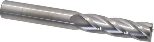 SGS - 5/8", 2-1/4" LOC, 5/8" Shank Diam, 5" OAL, 4 Flute, Solid Carbide Square End Mill - Single End, Uncoated, Spiral Flute, 30° Helix, Centercutting, Right Hand Cut, Right Hand Flute, Series 1L - Eagle Tool & Supply