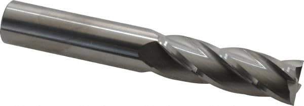 SGS - 3/4", 2-1/4" LOC, 3/4" Shank Diam, 5" OAL, 4 Flute, Solid Carbide Square End Mill - Single End, Uncoated, Spiral Flute, 30° Helix, Centercutting, Right Hand Cut, Right Hand Flute, Series 1L - Eagle Tool & Supply