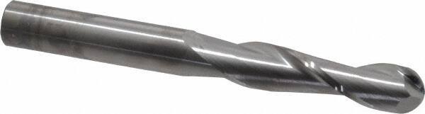 SGS - 1/2" Diam, 2" LOC, 2 Flute Solid Carbide Ball End Mill - Uncoated, Single End, 4-1/2" OAL, 1/2" Shank Diam, Spiral Flute - Eagle Tool & Supply