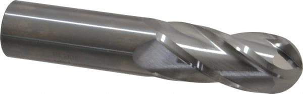 SGS - 1" Diam, 2-1/4" LOC, 4 Flute Solid Carbide Ball End Mill - Uncoated, Single End, 5" OAL, 1" Shank Diam, Spiral Flute - Eagle Tool & Supply