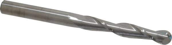 SGS - 1/2" Diam, 3" LOC, 2 Flute Solid Carbide Ball End Mill - Uncoated, Single End, 6" OAL, 1/2" Shank Diam, Spiral Flute - Eagle Tool & Supply