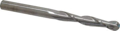 SGS - 1/2" Diam, 3" LOC, 2 Flute Solid Carbide Ball End Mill - Uncoated, Single End, 6" OAL, 1/2" Shank Diam, Spiral Flute - Eagle Tool & Supply