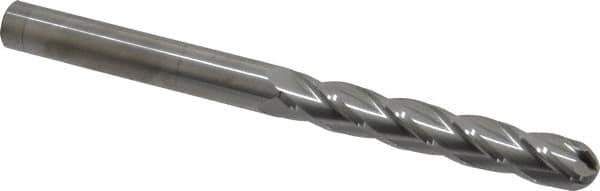 SGS - 1/2" Diam, 3" LOC, 4 Flute Solid Carbide Ball End Mill - Uncoated, Single End, 6" OAL, 1/2" Shank Diam, Spiral Flute - Eagle Tool & Supply