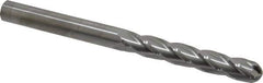 SGS - 1/2" Diam, 3" LOC, 4 Flute Solid Carbide Ball End Mill - Uncoated, Single End, 6" OAL, 1/2" Shank Diam, Spiral Flute - Eagle Tool & Supply