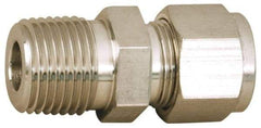 Parker - 3/8" OD, Stainless Steel Male Connector - -425 to 1,200°F, 1-1/16" Hex, Comp x MNPT Ends - Eagle Tool & Supply