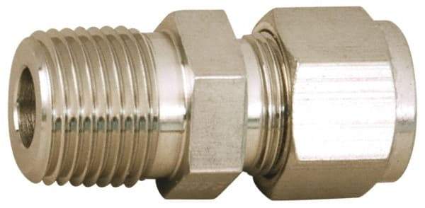 Parker - 1/4" OD, Stainless Steel Male Connector - -425 to 1,200°F, 7/8" Hex, Comp x MNPT Ends - Eagle Tool & Supply