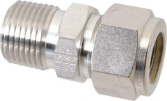 Parker - 5/8" OD, Stainless Steel Male Connector - -425 to 1,200°F, 15/16" Hex, Comp x MNPT Ends - Eagle Tool & Supply