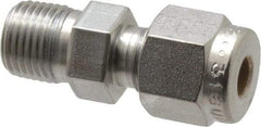 Parker - 3/16" OD, Stainless Steel Male Connector - -425 to 1,200°F, 7/16" Hex, Comp x MNPT Ends - Eagle Tool & Supply