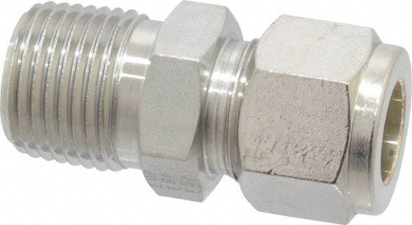 Parker - 1/2" OD, Stainless Steel Male Connector - 7/8" Hex, Comp x MNPT Ends - Eagle Tool & Supply