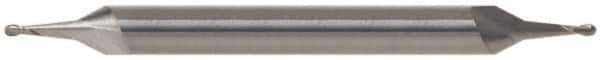 SGS - 7/16" Diam, 9/16" LOC, 2 Flute Solid Carbide Ball End Mill - Uncoated, Double End, 2-3/4" OAL, 7/16" Shank Diam, Spiral Flute - Eagle Tool & Supply