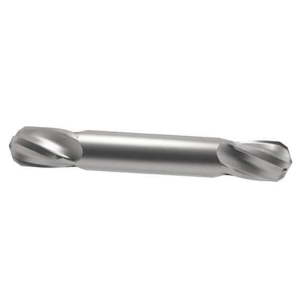 SGS - 1/2" Diam, 5/8" LOC, 4 Flute Solid Carbide Ball End Mill - Uncoated, Double End, 3" OAL, 1/2" Shank Diam, Spiral Flute - Eagle Tool & Supply