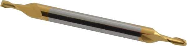 SGS - 1/16", 1/8" LOC, 1/8" Shank Diam, 1-1/2" OAL, 2 Flute, Solid Carbide Square End Mill - Double End, TiN Finish, Spiral Flute, 30° Helix, Centercutting, Right Hand Cut, Right Hand Flute, Series 15 - Eagle Tool & Supply