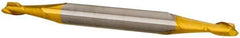 SGS - 5/64", 1/8" LOC, 1/8" Shank Diam, 1-1/2" OAL, 2 Flute, Solid Carbide Square End Mill - Double End, TiN Finish, Spiral Flute, 30° Helix, Centercutting, Right Hand Cut, Right Hand Flute, Series 15 - Eagle Tool & Supply