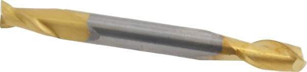 SGS - 1/4", 1/2" LOC, 1/4" Shank Diam, 2-1/2" OAL, 2 Flute, Solid Carbide Square End Mill - Double End, TiN Finish, Spiral Flute, 30° Helix, Centercutting, Right Hand Cut, Right Hand Flute, Series 15 - Eagle Tool & Supply