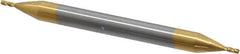 SGS - 1/32", 1/16" LOC, 1/8" Shank Diam, 1-1/2" OAL, 4 Flute, Solid Carbide Square End Mill - Double End, TiN Finish, Spiral Flute, 30° Helix, Centercutting, Right Hand Cut, Right Hand Flute, Series 14 - Eagle Tool & Supply