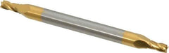 SGS - 5/64", 1/8" LOC, 1/8" Shank Diam, 1-1/2" OAL, 4 Flute, Solid Carbide Square End Mill - Double End, TiN Finish, Spiral Flute, 30° Helix, Centercutting, Right Hand Cut, Right Hand Flute, Series 14 - Eagle Tool & Supply