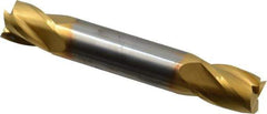 SGS - 7/16", 9/16" LOC, 7/16" Shank Diam, 2-3/4" OAL, 4 Flute, Solid Carbide Square End Mill - Double End, TiN Finish, Spiral Flute, 30° Helix, Centercutting, Right Hand Cut, Right Hand Flute, Series 14 - Eagle Tool & Supply