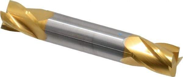 SGS - 1/2", 5/8" LOC, 1/2" Shank Diam, 3" OAL, 4 Flute, Solid Carbide Square End Mill - Double End, TiN Finish, Spiral Flute, 30° Helix, Centercutting, Right Hand Cut, Right Hand Flute, Series 14 - Eagle Tool & Supply