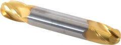 SGS - 7/16" Diam, 9/16" LOC, 4 Flute Solid Carbide Ball End Mill - TiN Finish, Double End, 2-3/4" OAL, 7/16" Shank Diam, Spiral Flute - Eagle Tool & Supply