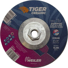 Weiler - 24 Grit, 6" Wheel Diam, Type 27 Depressed Center Wheel - Medium Grade, Ceramic, R Hardness, 10,200 Max RPM - Eagle Tool & Supply