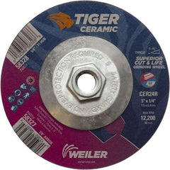 Weiler - 24 Grit, 5" Wheel Diam, Type 27 Depressed Center Wheel - Medium Grade, Ceramic, R Hardness, 12,200 Max RPM - Eagle Tool & Supply