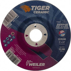 Weiler - 24 Grit, 5" Wheel Diam, 7/8" Arbor Hole, Type 27 Depressed Center Wheel - Medium Grade, Ceramic, R Hardness, 12,200 Max RPM - Eagle Tool & Supply