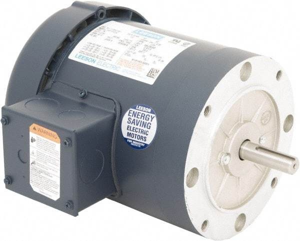 Leeson - 3/4 Max hp, 1,200 Max RPM, Electric AC DC Motor - 230/460 V Input, Three Phase, 56C Frame, 5/8" Shaft Diam, C-Face Mount, TEFC Enclosure - Eagle Tool & Supply