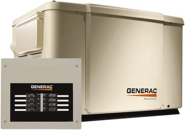 Generac Power - 1 Phase LP & NG Air Cooled Standby Power Generator - 120/240 V, 7.5 (LP) & 6 (NG) kW, OHV, Bisque Aluminum Enclosure, Use 51.6 (LP) & 117 (NG) to Fuel - Eagle Tool & Supply