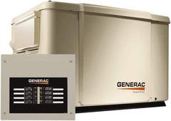 Generac Power - 1 Phase LP & NG Air Cooled Standby Power Generator - 120/240 V, 7.5 (LP) & 6 (NG) kW, OHV, Bisque Aluminum Enclosure, Use 51.6 (LP) & 117 (NG) to Fuel - Eagle Tool & Supply