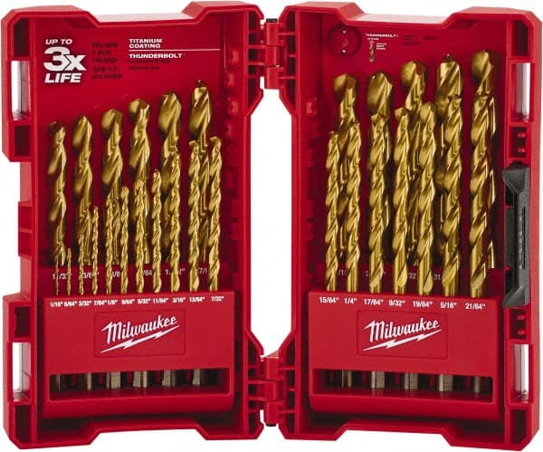 Milwaukee Tool - 135° Point, TiN Finish High Speed Steel Maintenance Length Drill Bit Set - Eagle Tool & Supply