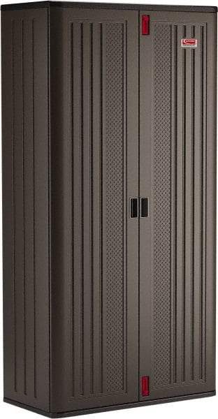 Suncast - 4 Shelf Locking Storage Cabinet - Polypropylene, 40" Wide x 20-1/4" Deep x 80" High, Gray - Eagle Tool & Supply
