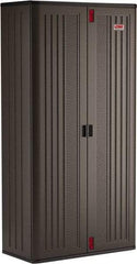 Suncast - 4 Shelf Locking Storage Cabinet - Polypropylene, 40" Wide x 20-1/4" Deep x 80" High, Gray - Eagle Tool & Supply