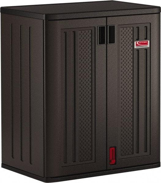 Suncast - 2 Shelf Locking Storage Cabinet - Polypropylene, 30" Wide x 20-1/4" Deep x 36" High, Gray - Eagle Tool & Supply