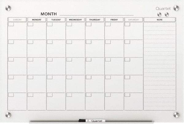 Quartet - 36" High x 48" Wide Magnetic Dry Erase Calendar - Glass, Includes Dry-Erase Marker, Magnet & Mounting Kit - Eagle Tool & Supply