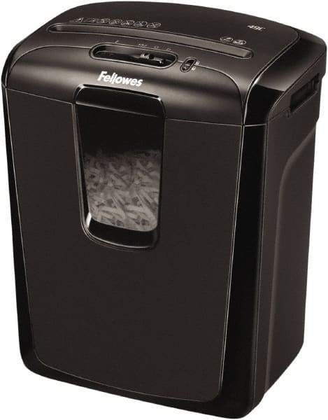 FELLOWES - 5/32" x 2" Strip, 8 Sheet Cross Cut Personal Shredder - 9-11/16" Long x 13-3/8" Wide x 15-3/8" High, Level 3 Security, 4 Gal Wastebasket - Eagle Tool & Supply