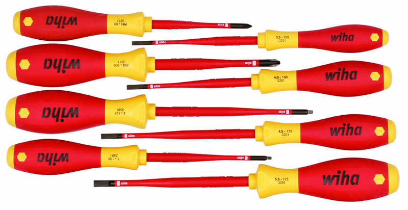 Insulated Slim Integrated Insulation 8 Piece Screwdriver Set Slotted 3.5; 4; 4.5; 5.5; Phillips #1 & 2; Square #1 & 2 - Eagle Tool & Supply