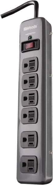 Woods PRO - 6 Outlets, 125 Volts, 15 Amps, 3' Cord, Power Outlet Strip - Keyhole Mount, 5-15 NEMA Configuration, 11-3/4" Strip, cULus - Eagle Tool & Supply