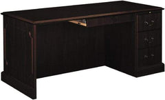 Hon - High Pressure Laminate Left Return Desk with Center Drawer - 66" Wide x 30" Deep x 29-1/2" High, Mahogany - Eagle Tool & Supply