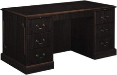 Hon - High Pressure Laminate Double Pedestal Desk with Center Drawer - 60" Wide x 30" Deep x 29-1/2" High, Mahogany - Eagle Tool & Supply