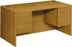 Hon - Woodgrain Laminate Double Pedestal Desk - 60" Wide x 30" Deep x 29-1/2" High, Harvest - Eagle Tool & Supply